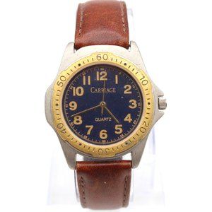 Vintage Carriage Watch Unisex Silver Tone Stainless Steel Classic Brown Band